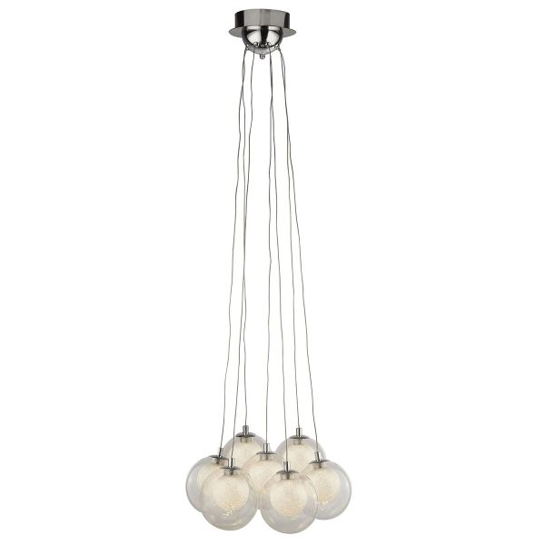 Searchlight modern 7 light dimmable LED cluster pendant in chrome full height