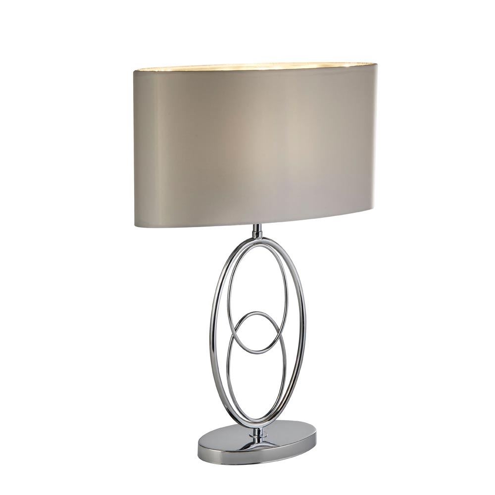 Loopy 1 Light Polished Chrome Table Lamp Silver Faux Silk Shade