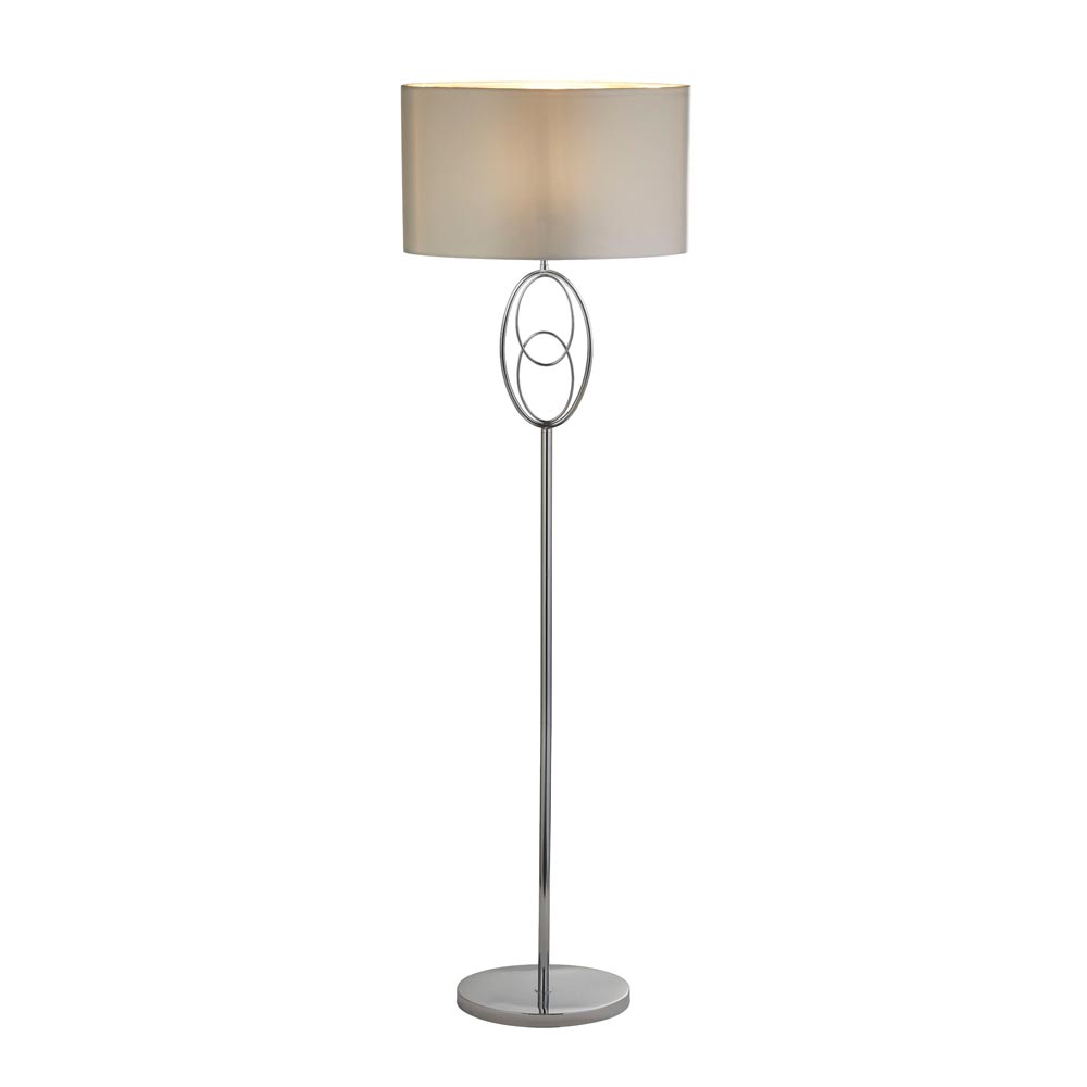 Loopy 1 Light Polished Chrome Floor Lamp Silver Faux Silk Shade