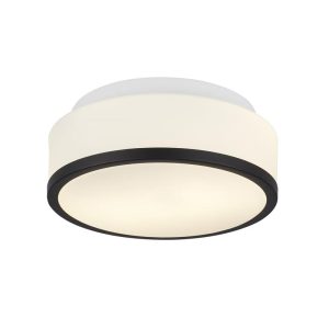 Cheese small flush opal glass bathroom ceiling 2 light with matt black trim