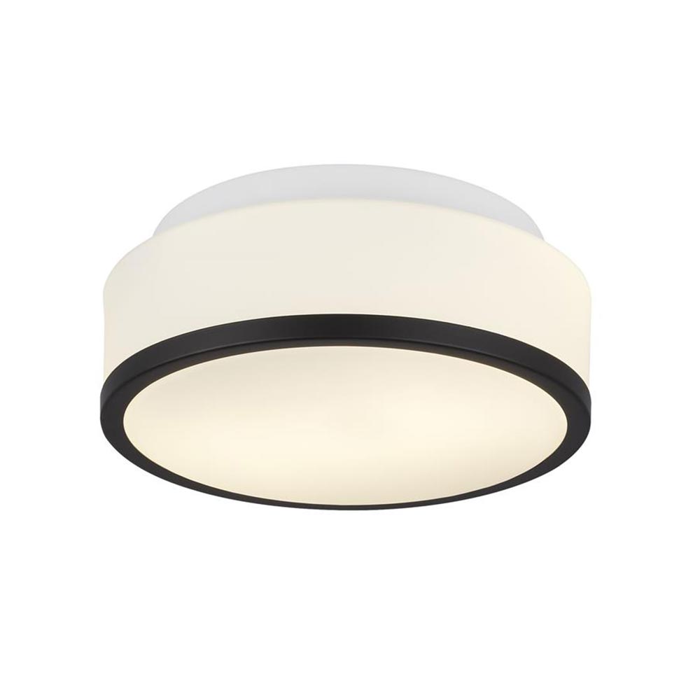 Cheese Small Flush Opal Glass Bathroom Ceiling 2 Light Matt Black