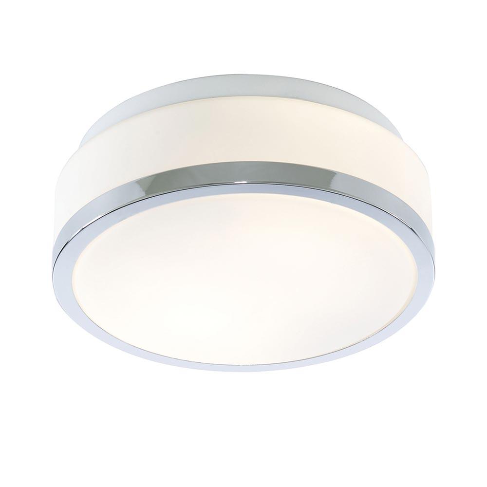 Cheese Small Flush Opal Glass Bathroom Ceiling 2 Light Polished Chrome