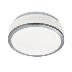 Cheese small flush opal glass bathroom ceiling 2 light with satin silver trim