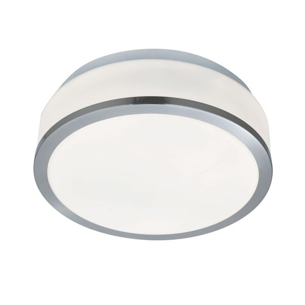 Cheese small flush opal glass bathroom ceiling 2 light with satin silver trim