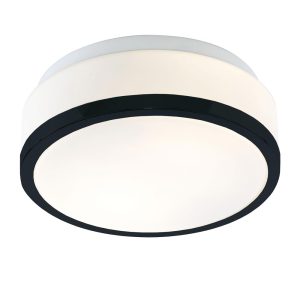 Cheese large flush opal glass bathroom ceiling 2 light with matt black trim
