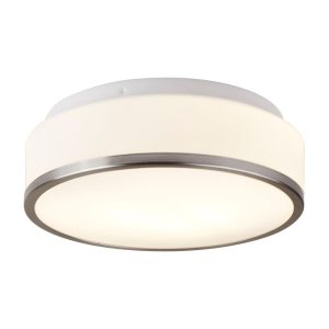 Cheese large flush opal glass bathroom ceiling 2 light with satin silver trim