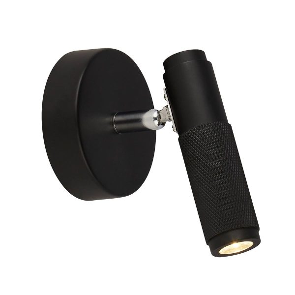 71201-1BK Handlebar slimline single LED adjustable wall spotlight in matt black