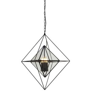 Diamond 3 light Art Deco style ceiling pendant in matt black closep