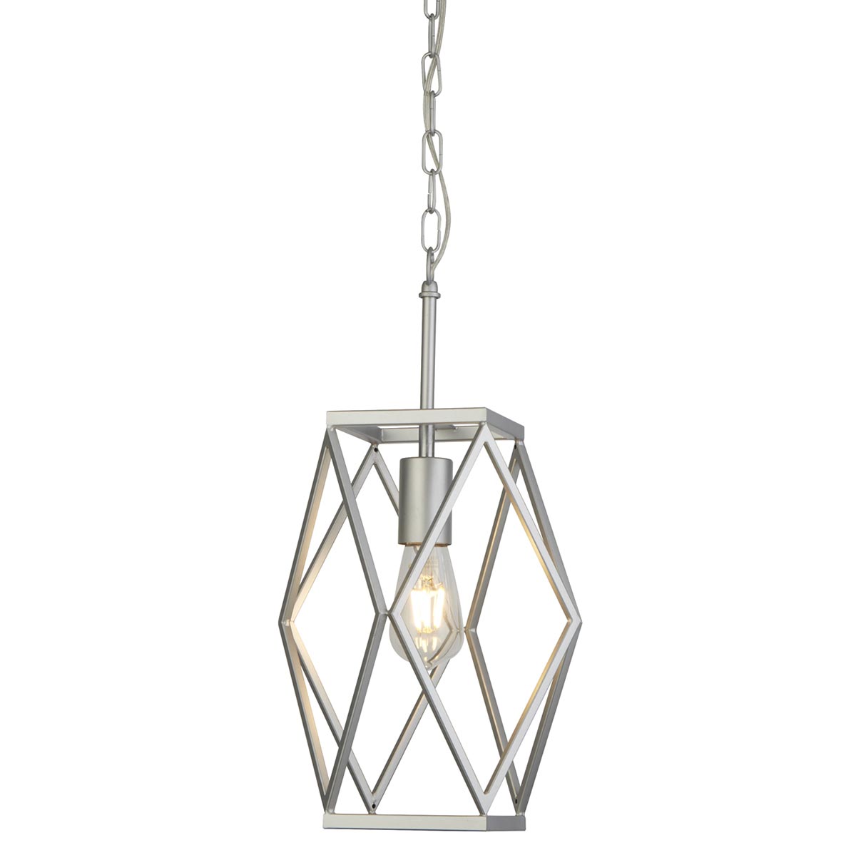 Chassis Geometric 1 Lamp Open Cage Pendant Ceiling Light Satin Silver