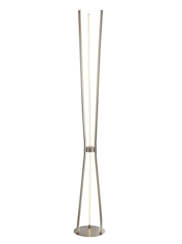 Tripod contemporary 54w warm white LED floor lamp in satin nickel