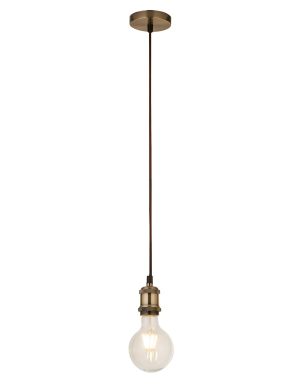 Searchlight E27 ceiling pendant cable set in antique brass