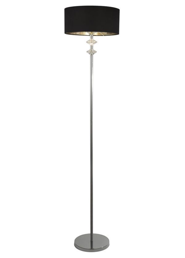 New Orleans 1 Light Polished Chrome Floor Lamp Lined Black Shade