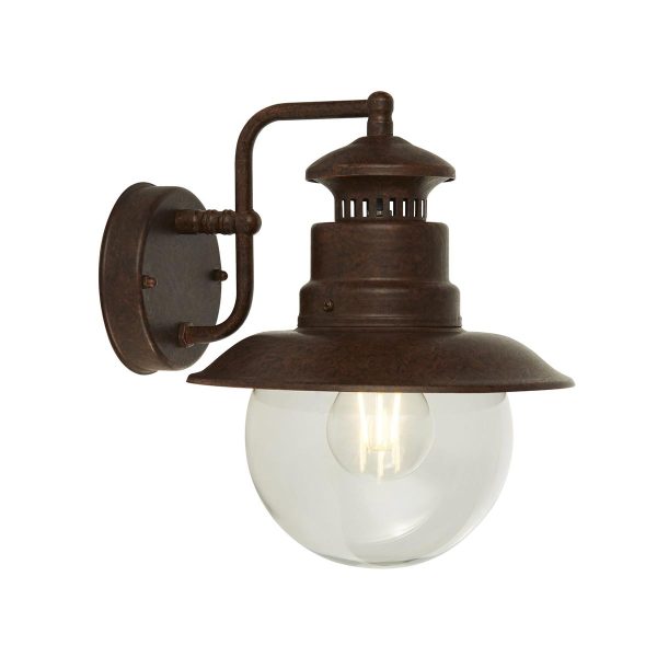 Traditional 1 Light Outdoor Wall Station Lantern Rustic Brown IP44