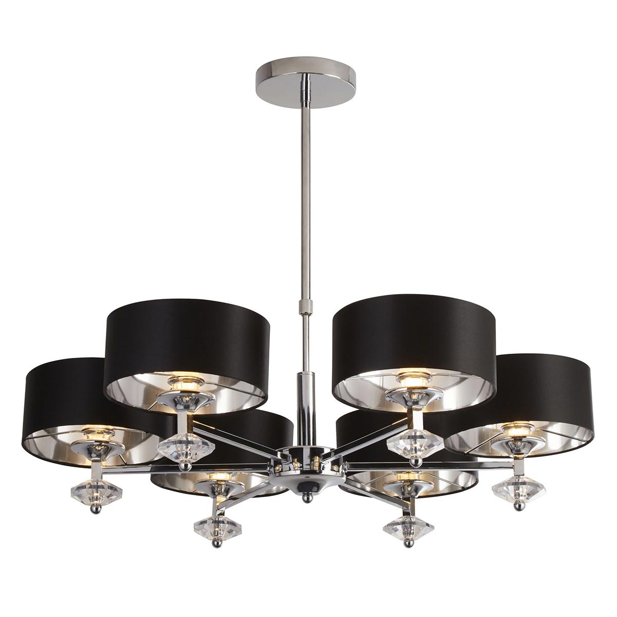 New Orleans Chrome 6 Light Telescopic Chandelier Lined Black Shades