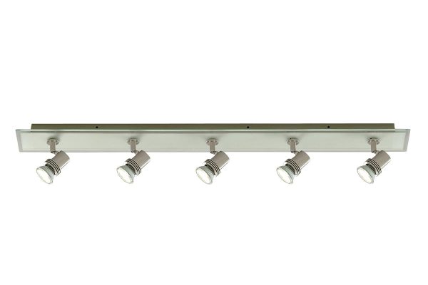 Long Satin Silver And Glass 5 Spot Light Fitting