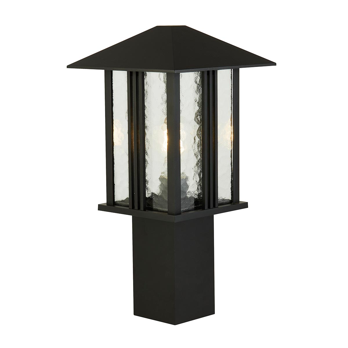 Venice Black 1 Light Outdoor Garden Pedestal Lantern Water Glass IP44