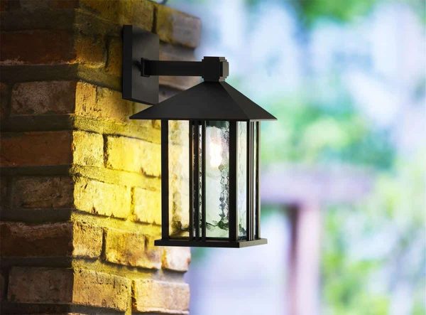 Searchlight Venice matt black 1 light outdoor garden wall lantern garden setting