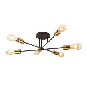 Armstrong 6 light industrial style semi flush low ceiling light in matt black