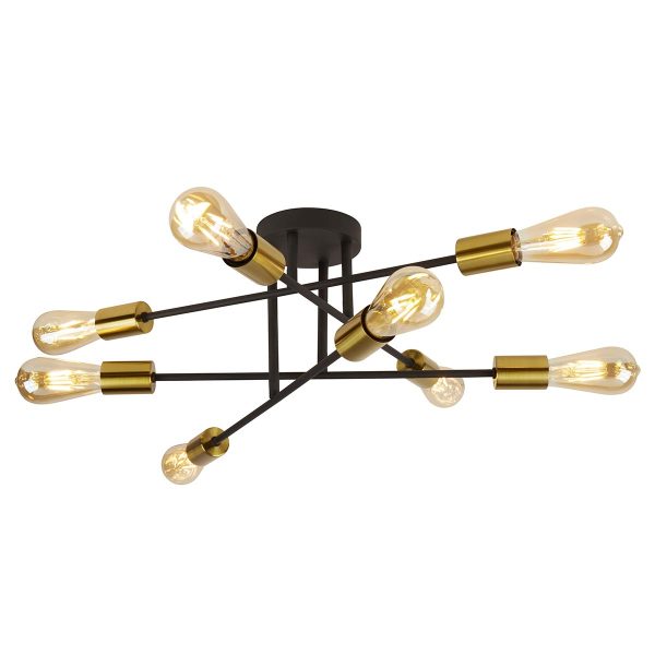 Armstrong 8 light industrial style semi flush low ceiling light in matt black