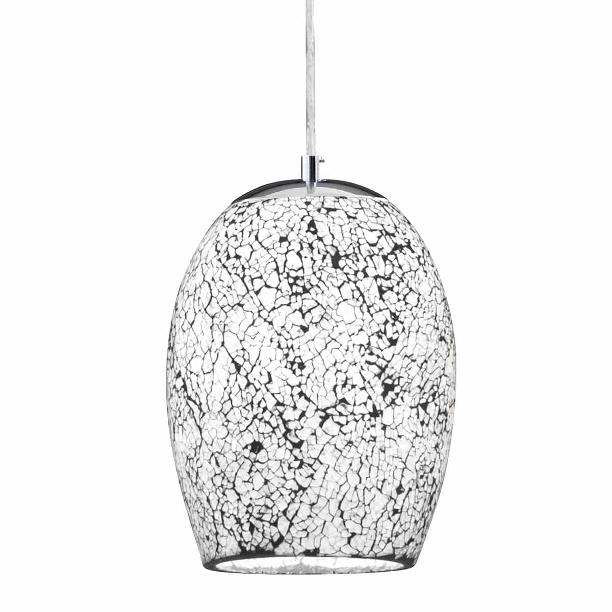 Mosaic White Crackle Glass Single Pendant Ceiling Light Satin Silver