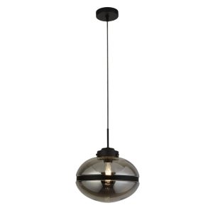 Meringue 1 light smoked glass ceiling pendant in matt black main image