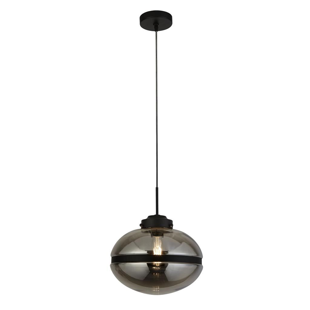 Meringue 1 Light Smoked Glass Pendant Ceiling Light Matt Black