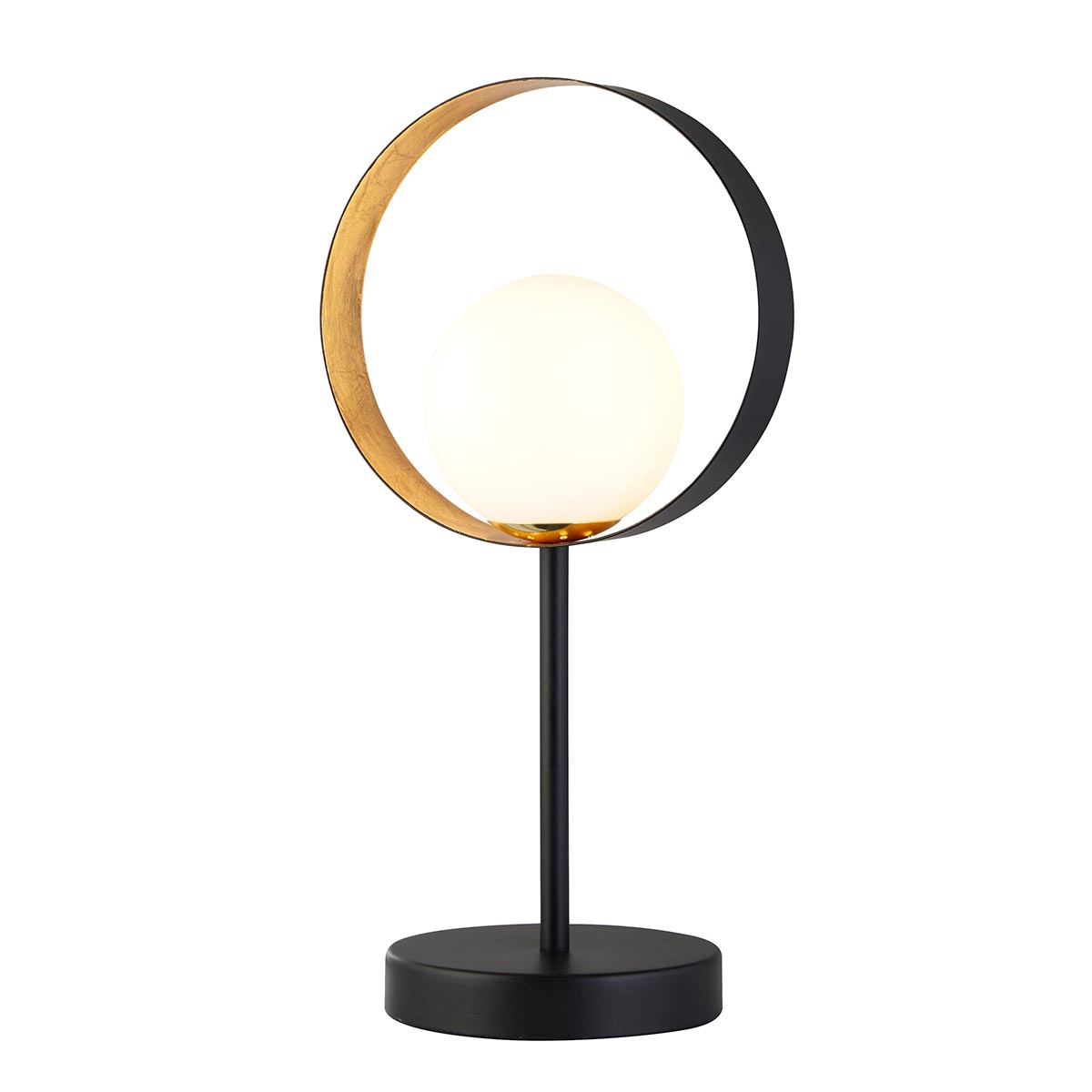 Retro Matt Black & Gold 1 Light Orbital Table Lamp Opal White Globe