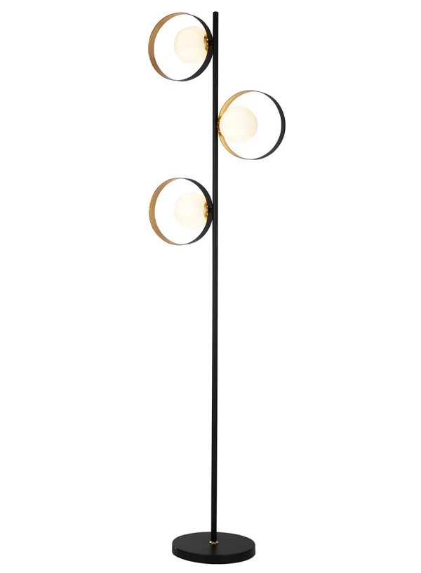 Searchlight Orbital 3 light retro style floor lamp in black and gold full height