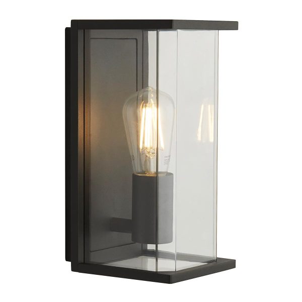 Bakerloo stylish graphite outdoor wall box lantern smoked glass