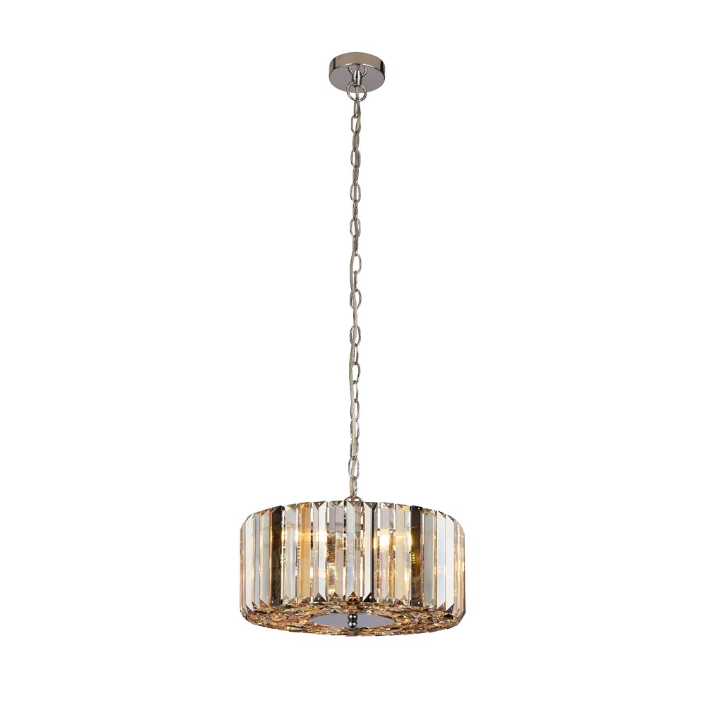 Chapeau Small 3 Light Crystal Drum Pendant Chandelier Polished Chrome