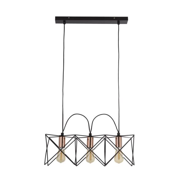 Anthea matt black 3 light geometric pendant trough with copper detail main image