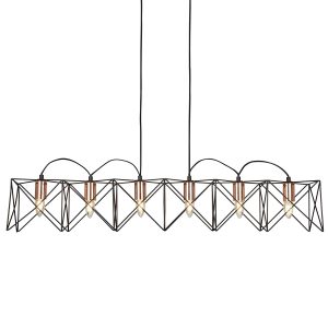 Anthea matt black 6 light geometric pendant trough with copper detail main image