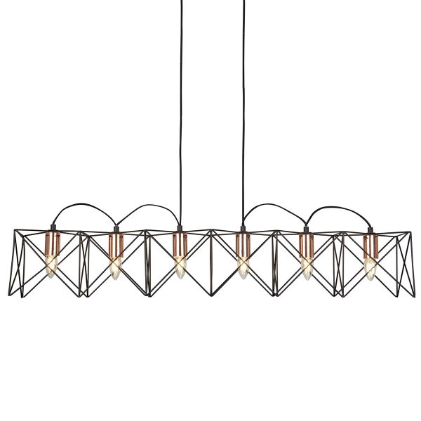 Anthea matt black 6 light geometric pendant trough with copper detail main image