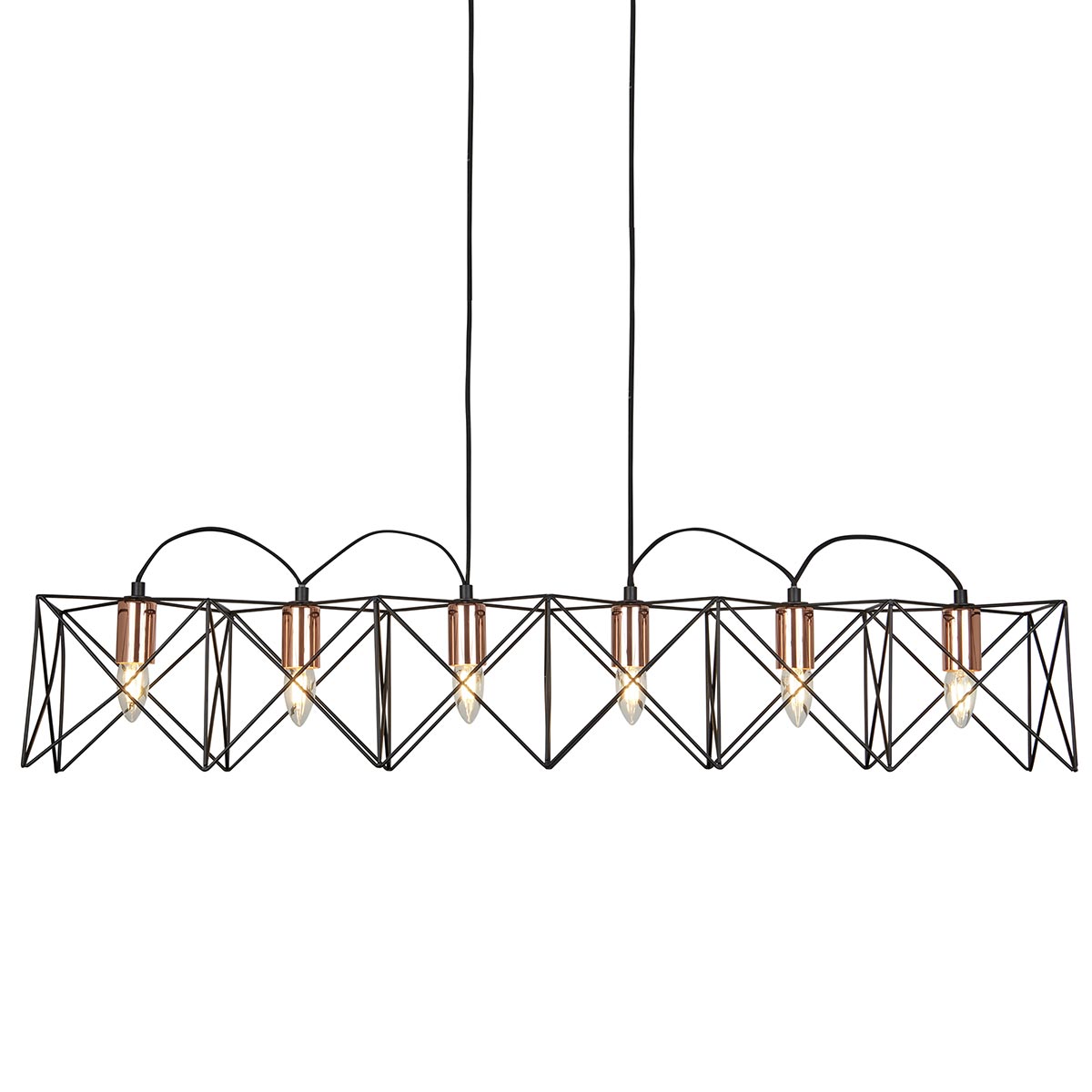 Anthea Matt Black 6 Light Geometric Pendant Trough Copper Detail