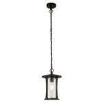 Pagoda 1 Light Traditional Hanging Outdoor Porch Lantern Black IP44