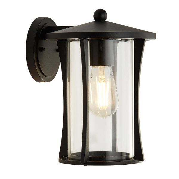 Pagoda 1 light traditional outdoor wall lantern in matt black