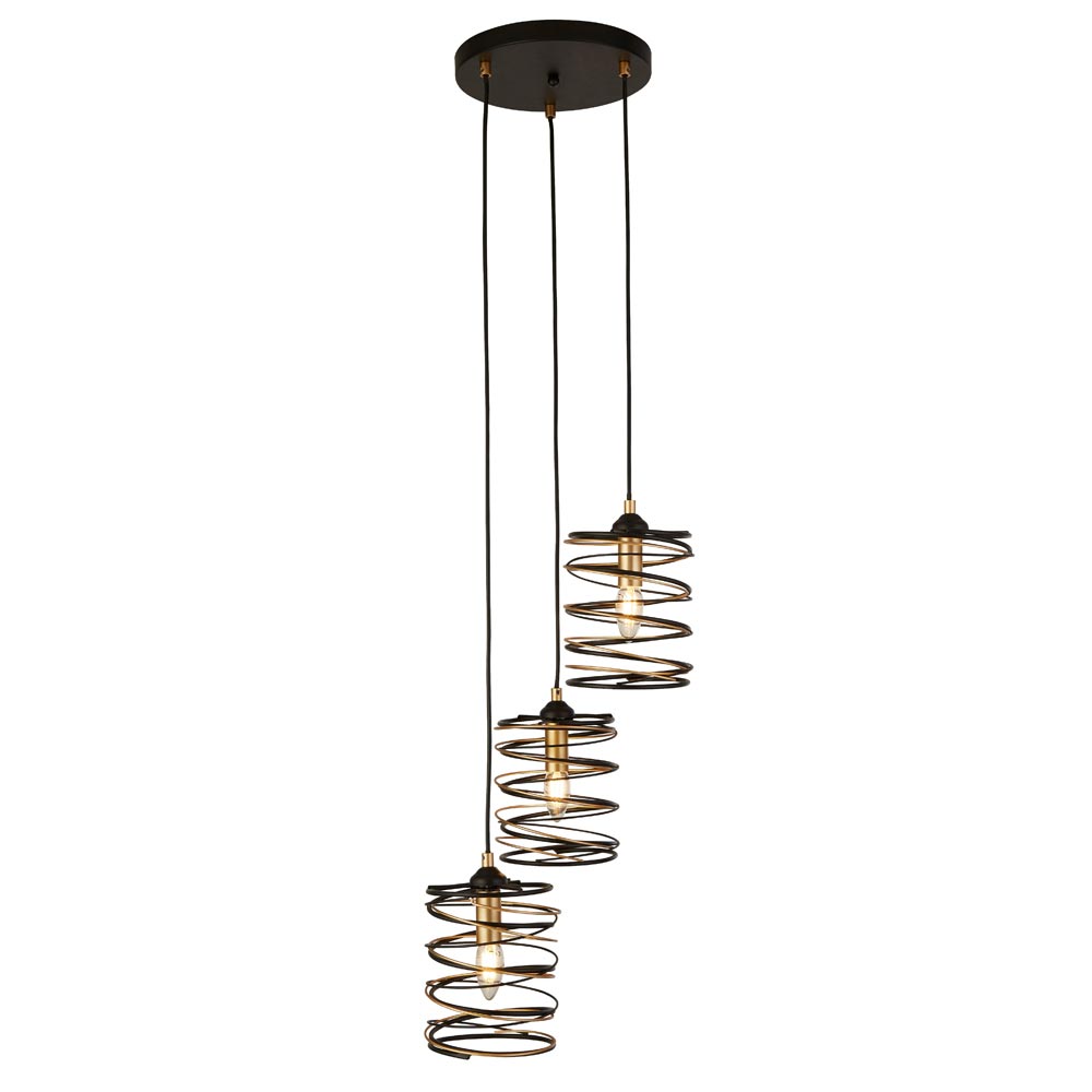 Spring Matt Black 3 Light Multi Drop Ceiling Pendant Copper Detail