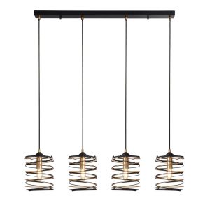 Spring matt black 4 light bar pendant with copper detail main image