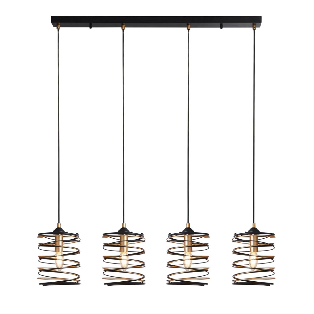 Spring Matt Black 4 Light Bar Pendant Ceiling Light Copper Detail