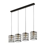 Spring Matt Black 4 Light Bar Pendant Ceiling Light Copper Detail