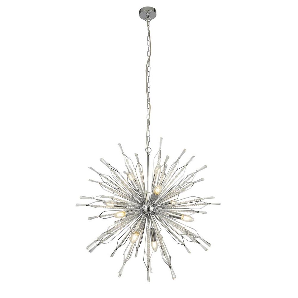 Starburst Modern 10 Light Ceiling Pendant Polished Chrome Clear Glass