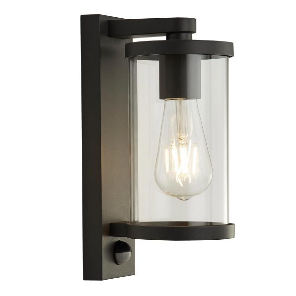 Bakerloo 1 light outdoor wall lantern with PIR sensor in matt black main image