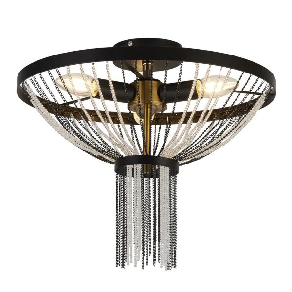 Baguette 3 lamp semi flush ceiling light in matt black & satin brass main image