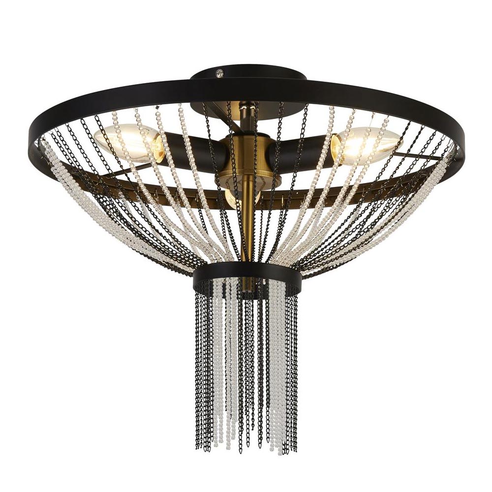 Baguette Feature 3 Lamp Semi Flush Ceiling Light Matt Black / Satin Brass
