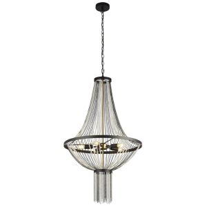 Baguette 5 light pendant chandelier in matt black and satin brass main image
