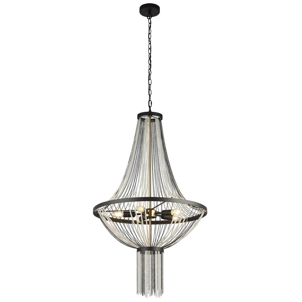 Baguette Feature 5 Light Pendant Chandelier Matt Black / Satin Brass