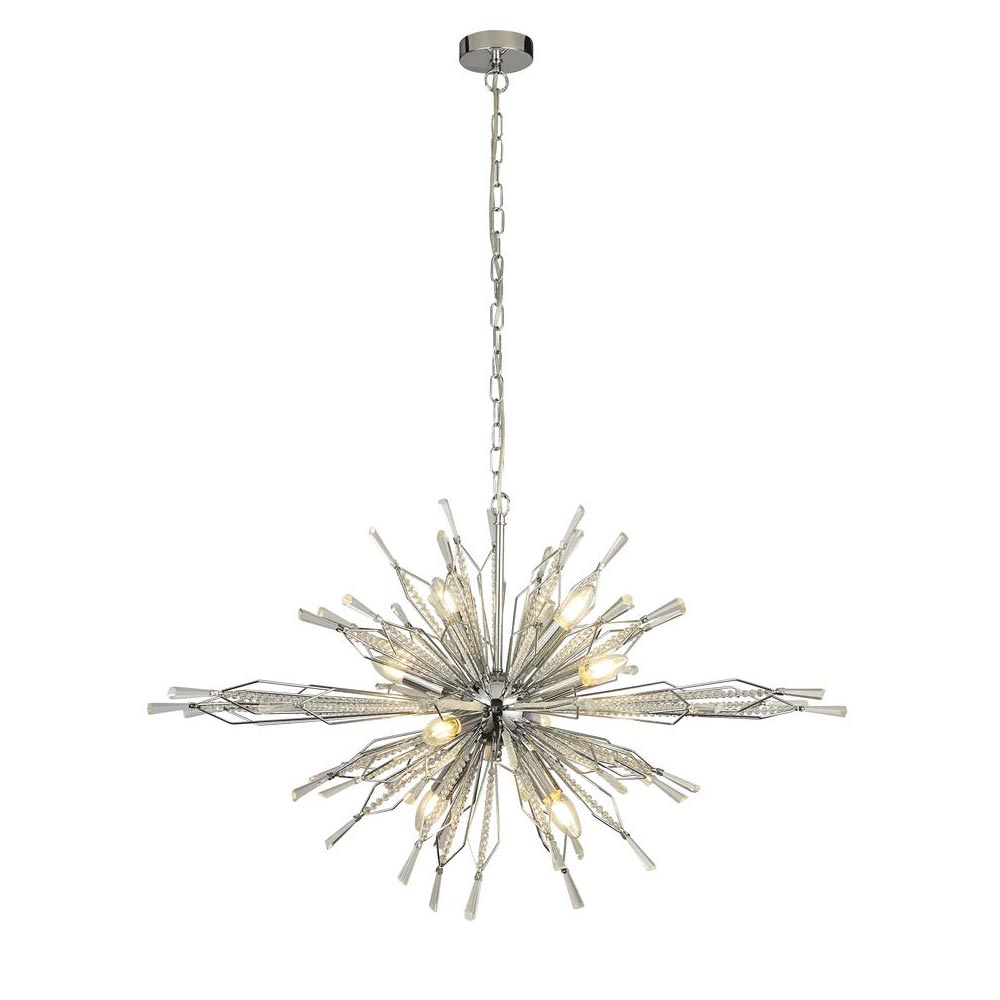 Starburst Modern 8 Light Ceiling Pendant Polished Chrome Clear Glass