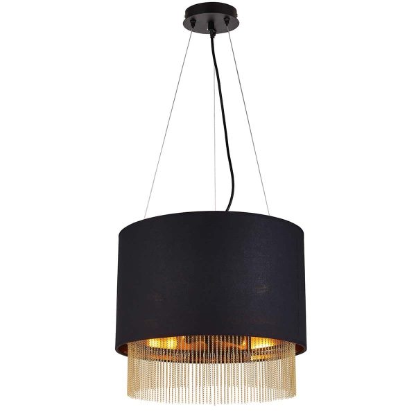 Fringe 3 light ceiling pendant matt black with gold detail