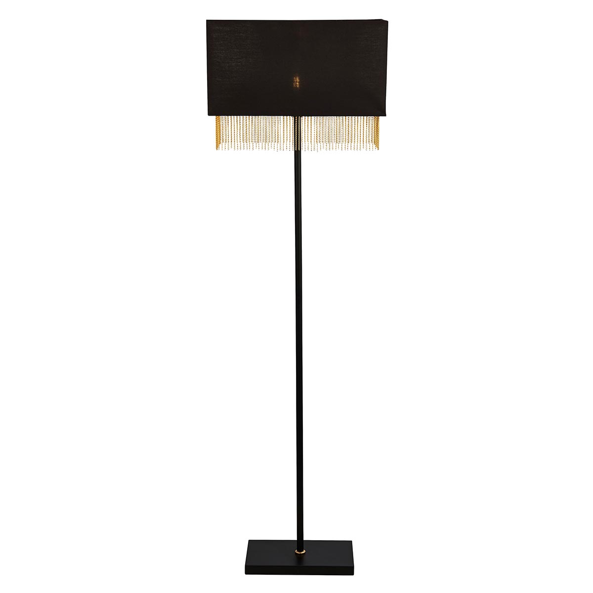 Fringe 1 Light Floor Lamp Matt Black Gold Lined Rectangular Shade