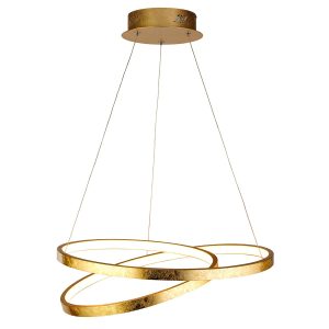 8761GO Float dimmable 29w LED loop ceiling pendant in gold leaf
